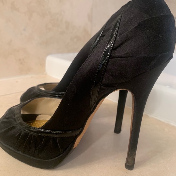 Jimmy Choo Black Satin Peep Toe Stiletto Pumps 38 - Picture 4 of 10
